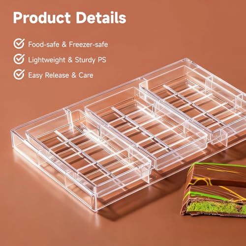 Polycarbonate Chocolate Molds, Chocolate Candy Mold with Chocolate Scraper, 3-Cavity Chocolate Making Molds for Smoothing Cheese, Cream (B) - color: B