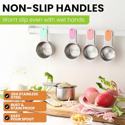 Spring Chef Magnetic Stainless Steel Measuring Cups Set of 7, Pastel - color: Pastel