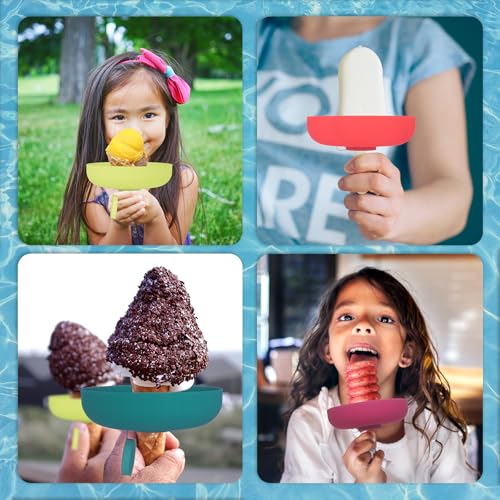 4PCS Popsicle Holders for Kids,2 IN 1 Reusable Silicone Ice Cream Holder,Catches Drips Before They Drop,Travel-Friendly for Summer Days and Party Present(Multicolour)