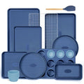 HONGBAKE 22-Piece Baking Pans Set Nonstick, Stackable Non Toxic Bakeware Sets with Diamond Texture, Oven Pan Set for Cooking, Includes Cookie Sheet with Rack, Cake Pan, Roasting Pan, Muffin Tin, Blue - color: Sapphire Blue