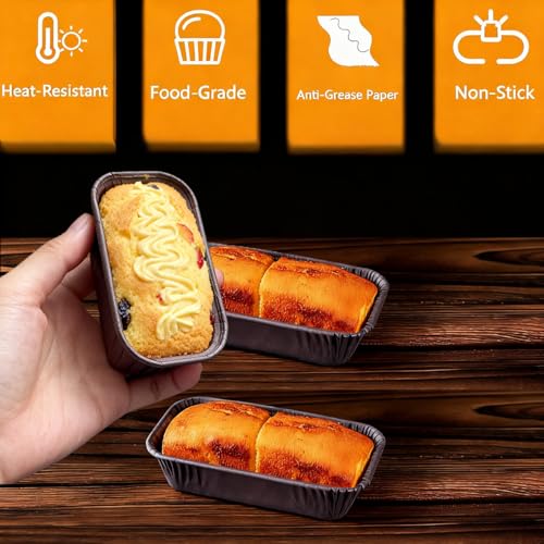 50 Pcs Mini Loaf Pan Liners, Kraft Paper Baking Pans, Coffee Brown - color: Small-rectangular-50-A