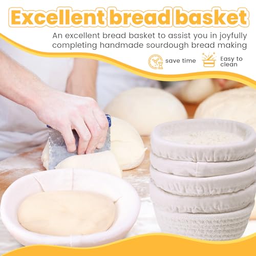6 Sets Mini Banneton Basket for Bread Proofing, Oval, 6.5'', White - color: White, size: 6.5", style: Oval