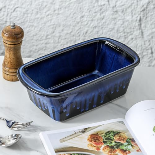 KOOV Ceramic Loaf Pan for Baking, 9 x 5 Inch Rectangular Bread Pan, Bakeware for Cooking, Home Kitchen (Nebula Blue, Reactive Glaze)