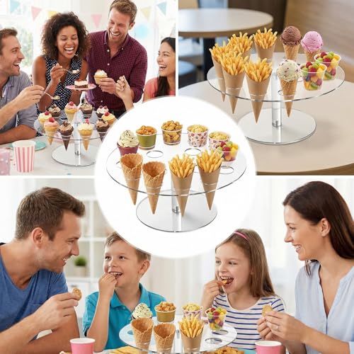 3 PCS Acrylic Ice Cream Cone Holder, 16 Holes Cupcake Display Stand, Clear Food Grade Display Rack for Sushi, Popcorn, Parties & Events