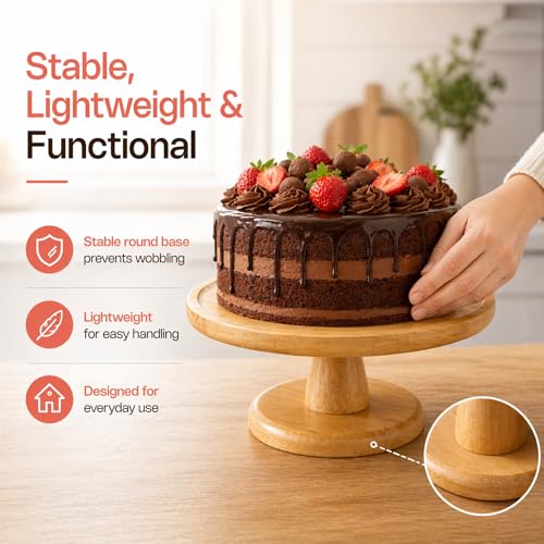 Savra Bamboo Cake Stand 10 Inch, Minimalist Natural Wood Dessert Pedestal