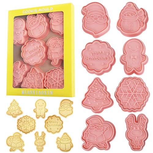 8Pcs Christmas Cookie Cutters Santa Snowman Gingerbread Xmas Baking Tools - color: Xmas