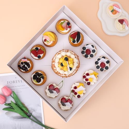 5 Packs Bento Cake and Clear Cupcake Box Fit 12 muffin Cupcakes and 1 Mini Cake Box with Clear Window and Stickers for Wedding Birthday Valentine'Day Party Baking Supplies - size: 1+12(5 Pack)