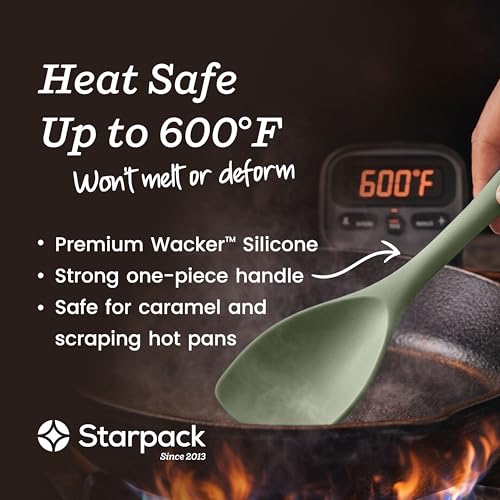 StarPack Silicone Spoonula The All-Rounder 11 Inch - LFGB Spoon Spatula, 600°F Heat Resistant, BPA-Free - One-Piece Seamless, Dishwasher Safe - for Nonstick Cookware, Sage Green - color: Sage Green, size: Standard 11"