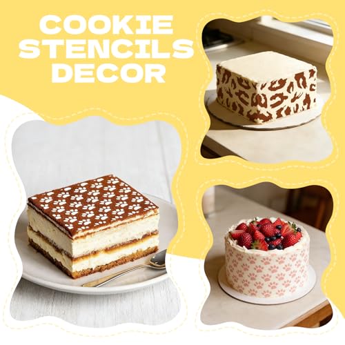 25 Pcs Cookie Stencils for Baking, Honeycomb Mermaid Scale Leopard Tiger Snake Texture & Dog Paw Print Patterns, Royal Icing Airbrush Cake Stencils for DIY Desserts & Party Crafts Reusable - style: Style 3