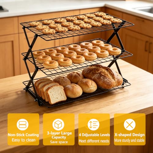 Collapsible Cooling Rack 3-Tier Foldable Cookie Cooling Rack for Baking - size: 3-Tier