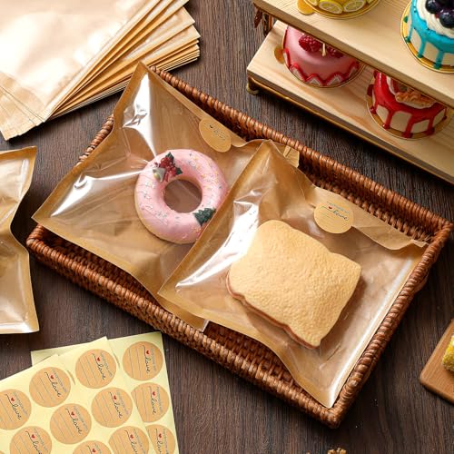 Outus 50 Pcs Cookie Packaging Bags with Seal, 7.1 x 7.5 Inch, Brown - color: Brown, size: 7.1 x 7.5 Inch
