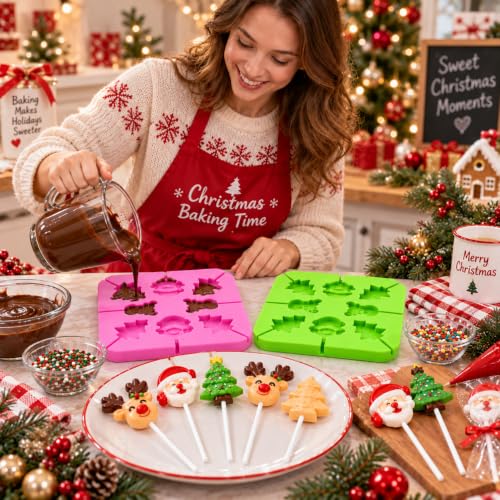 Christmas Molds Silicone, 60 Cavity Christmas Candy Molds (2Pcs) - color: 2pcs Xmas lollipop