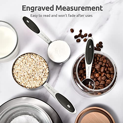 U-Taste Measuring Cups Spoons Set, 18/8 Stainless Steel, 12Pcs, Black - color: Black