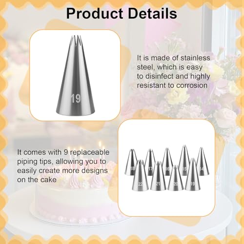 10 Pcs Open Star Piping Tips, French Tube Frosting Nozzle Kit with Coupler - color: Star