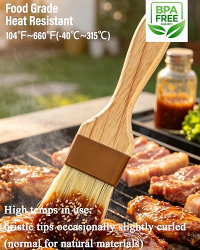 Pastry Brush,Basting Brush 2 in-Natural Boar Bristle Basting Brush for Cooking,Food Grade Brushes for Baking,Heat Resistant to Spread Oil,Sauce,Butter,Flour,Egg Wash Marinades for BBQ Barbecue(2 pc)