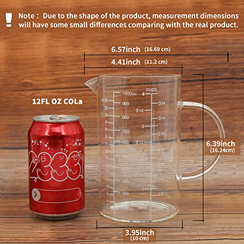 Newness Glass Measuring Cup with Handle,1000 ML (32 Oz, 4 Cup) - color: White Measuring Scale, size: 1000 ML (4 Cup)