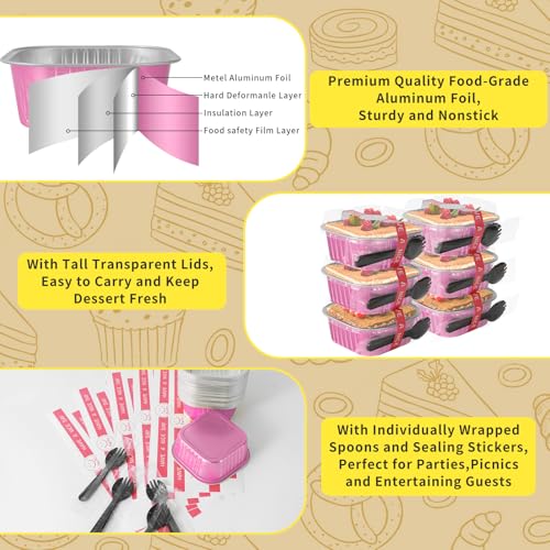 40 Pack 10oz Mini Cake Pans with Lids,Pink Aluminum Foil Cake Tins - color: Pink, size: 40 Pack 10oz