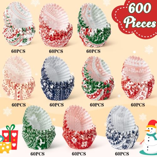 COcnny 600pcs Christmas Ugly Sweater Mini Cupcake Liners, Small Muffin Wrap - style: Mini Christmas Sweater