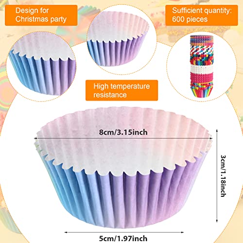 Chengu 600 Pieces Rainbow Paper Cupcake Liners for Baking