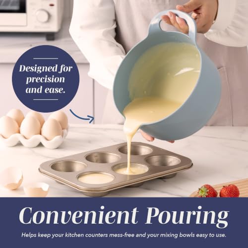 COOK WITH COLOR Nesting Plastic Mixing Bowl Set with Pour Spouts and Handles, Ombre Blue, 4 Piece Non-Slip - color: Ombre Blue, size: 4 Piece Non-Slip