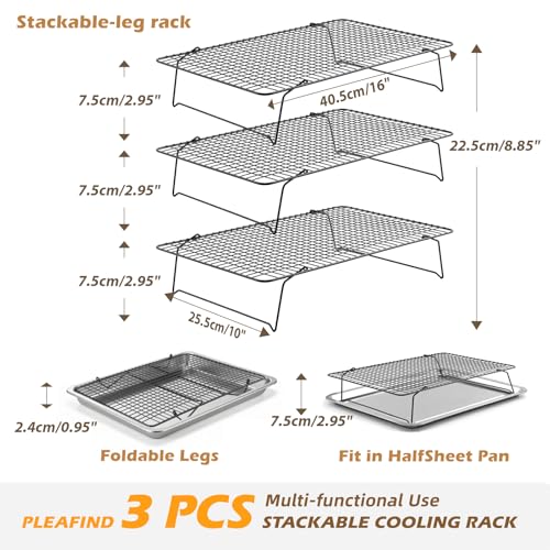 Pleafind 3 Pieces Stackable Cooling Rack - 16 x 10 Inch Wire Rack, 0.43" Dense-Grid Cooling Racks for Cooking, Baking, Roasting, Grilling, Oven and Dishwasher Safe, Black - color: Black