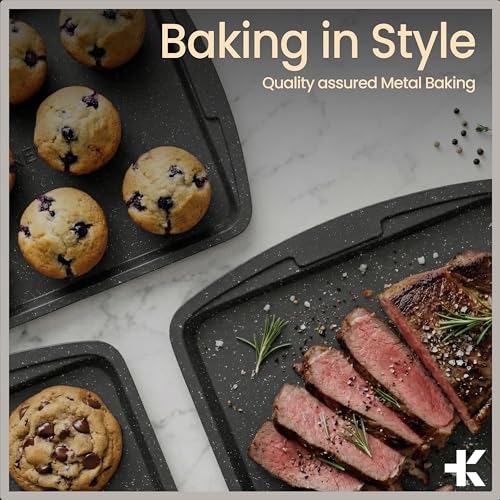 Bakken Swiss - Bakeware Set – 6 Piece – Stackable, Deluxe, Non-Stick Baking Pans for Professional and Home Cooking – Carbon Steel, Gray Stone Coating - color: Gray Marble, size: 6 Piece Set