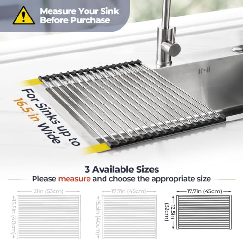Tomorotec Roll Up Dish Drying Rack Over Sink, 304 Steel, 17.7x12.5, Black - color: Black, size: 17.7 x 12.5 in