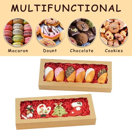 XINHPKGG 50 Pcs Brown Cookie Boxes 12x5x1.5 Inch Bakery Boxes with Window - color: Brown