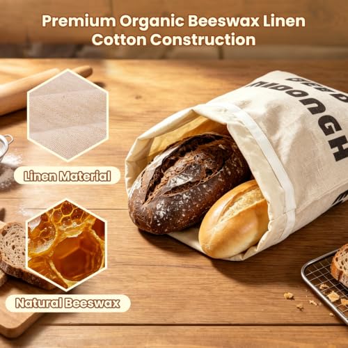 Bread Bags for Homemade Bread,Beeswax Bread Bags for Sourdough-2packs