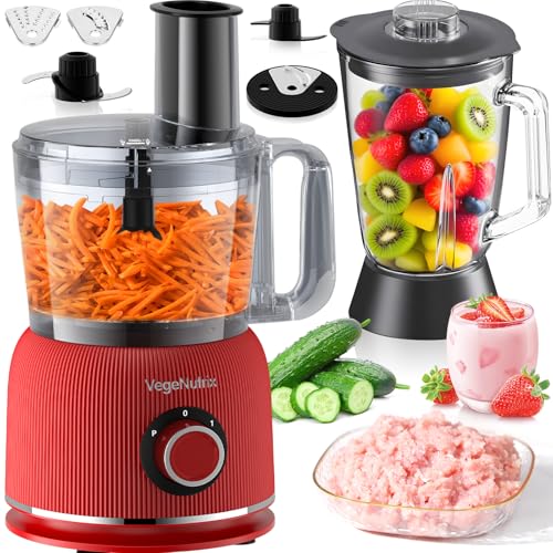 Food Processor and Blender Combo, 88 oz Food Chopper - color: Red