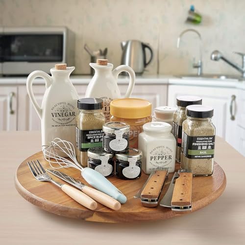 Acacia Wood Lazy Susan Wood Turntable Tray Cabinet Organizer, 16" - color: Acacia, size: 16"