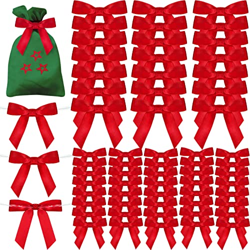 Willbond 100 Pcs Twist Tie Bows Satin Ribbon Mini,5/8 Inch,Red - color: Red