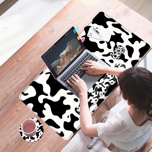 Mouse Pad,Large Desk Mat Set, 4in1 XL Mousepad + Keyboard Wrist Rest+Mouse Wrist Rest+Coaster with Ergonomic Desk Pad for Home Office Table Computer Cover -Cow Print - color: Cow Print