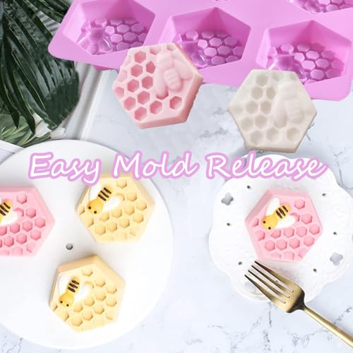 Bee Silicone Molds 2Pcs Honeycomb Silicone Mold Beehive Shape 6 Cavities Molds Set for Homemade Soap Making, DIY Jello, Bath Bomb, Beeswax Candle, Resin - color: bees