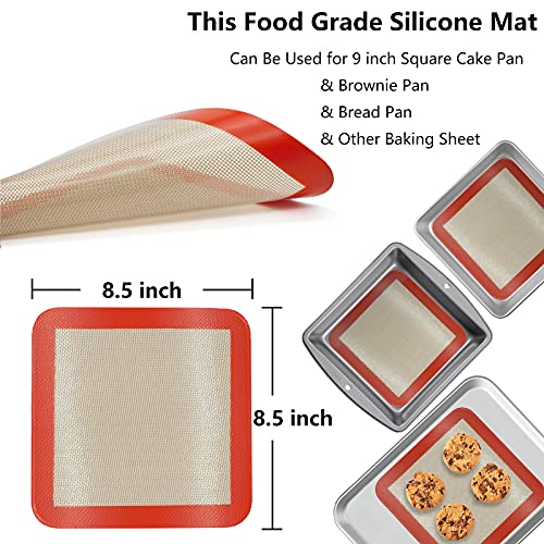AMYONE Square Silicone Baking Mats for 9 Inch Baking Pan, Platinum, 2PCS - size: 9"L x 9"W