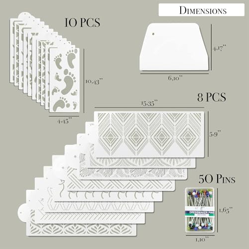Cake Stencils - Cookie Stencils for Royal Icing, Templates for Buttercream Decorating, Baking Stencil, Mesh Reusable Spray Fondant Cookies, Paiting (18xDesigns with Scraper and 50xPins)