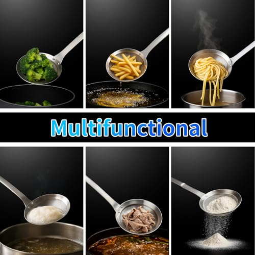 TBWHL Multi-functional Fat Skimmer Spoon for Cooking- Stainless Steel Fine Mesh Strainer with Handle for Skimming Grease and Foam DIA 3.7" - size: Dia 3.7"