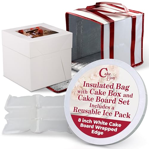 Cakebon 8" Cake Box Drum Insulated Bag White Round Wrapped 1Pack - size: 8 inch, style: White - 4 Pack