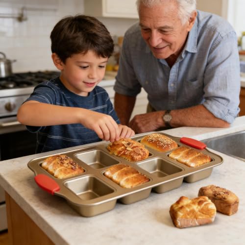 Mini Loaf Pans 8 Cavity Loaf Baking Pans With Silicone Handle Gold - color: Gold, size: 8 Cavity Mini Loaf Pan