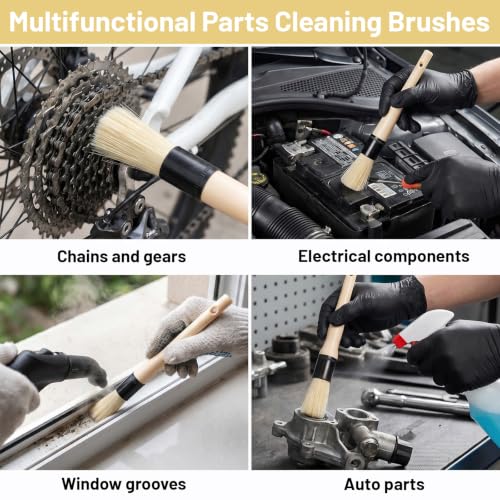 10 Pack Detailing Brushes, Parts Cleaning Brush Set for Auto Engine, Car Detailing, Wheels, Air Vents, Engine Bay Cleaner Tool with ABS Handle, Engine Cleaning Brushes for Tight Spaces