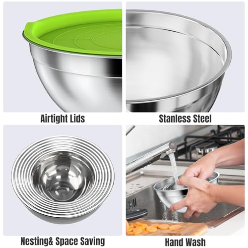 Stainless Steel Mixing Bowls Set with Lids & 3 Grater Attachments, Colorful - color: Multicolor