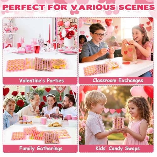 100PCS Valentines Self-Sealing Cookie Bags: 4×4Inch Valentine Cellophane Treat Bags for Candy, Cookies, Snacks - Clear Valentine's Day Small Goodie Bag for Party Favors, Classroom Exchange - 2.8Mil - color: Valentine 100pcs
