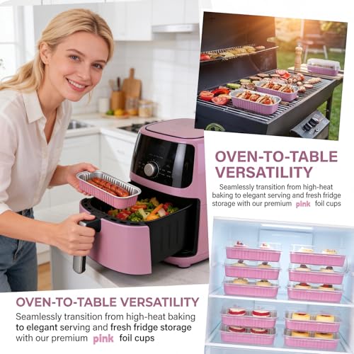24 Pack Mini Loaf Pans, 7.5oz Mini Cake Pan & Mini Cupcake Pan Set – Disposable Aluminum Baking Pans with Lids, Spoons & Stickers, Premium Sturdy Gift Set for Cakes, Cupcakes, Desserts & Party Treats - color: Pink