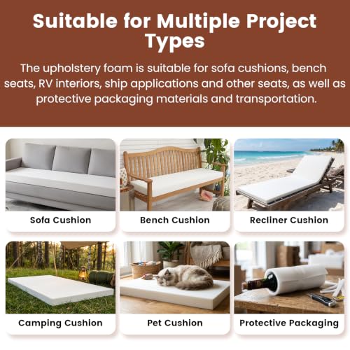 Upholstery Foam 2" x 24" x 72", 1PC High Density ﻿Foam Couch Padding - size: 2" x 24" x 72"