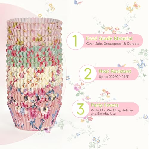 Standard Floral Cupcake Liners, Colorful Muffin Baking Cups 400pcs - size: Standard Size