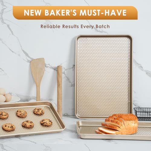 Baking Sheet Pan Set of 3, Nonstick Carbon Steel Cookie Sheets with Texture - color: Textured Champagne Gold