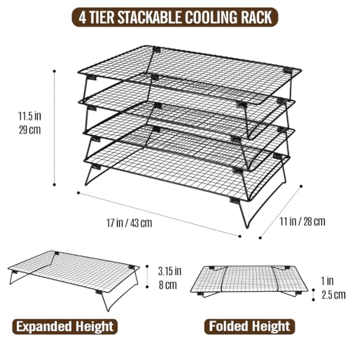 4 Tier Stackable Cooling Racks for Baking, 17 x 11 Inch
