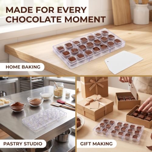 21 Grid Chocolate Candy Mold PC Polycarbonate Chocolate Making Mould with Scraper (Cube Shape) - color: Cube Shape