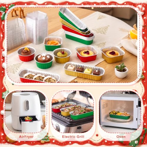 Blushtier 120 Set/240 Pcs Mini Loaf Pans Set with Lids and Spoons for Cake - color: Red Green Gold Color