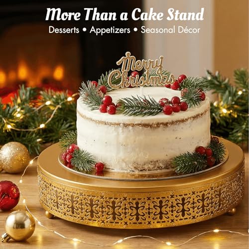 Youeon Gold Round Cake Stand Set of 3, 12/10/8 Inch Metal Hollow Cake Pedestals with Low Feet, Dessert Display Stands for Wedding, Birthday, Party, Anniversary & Holiday Entertaining